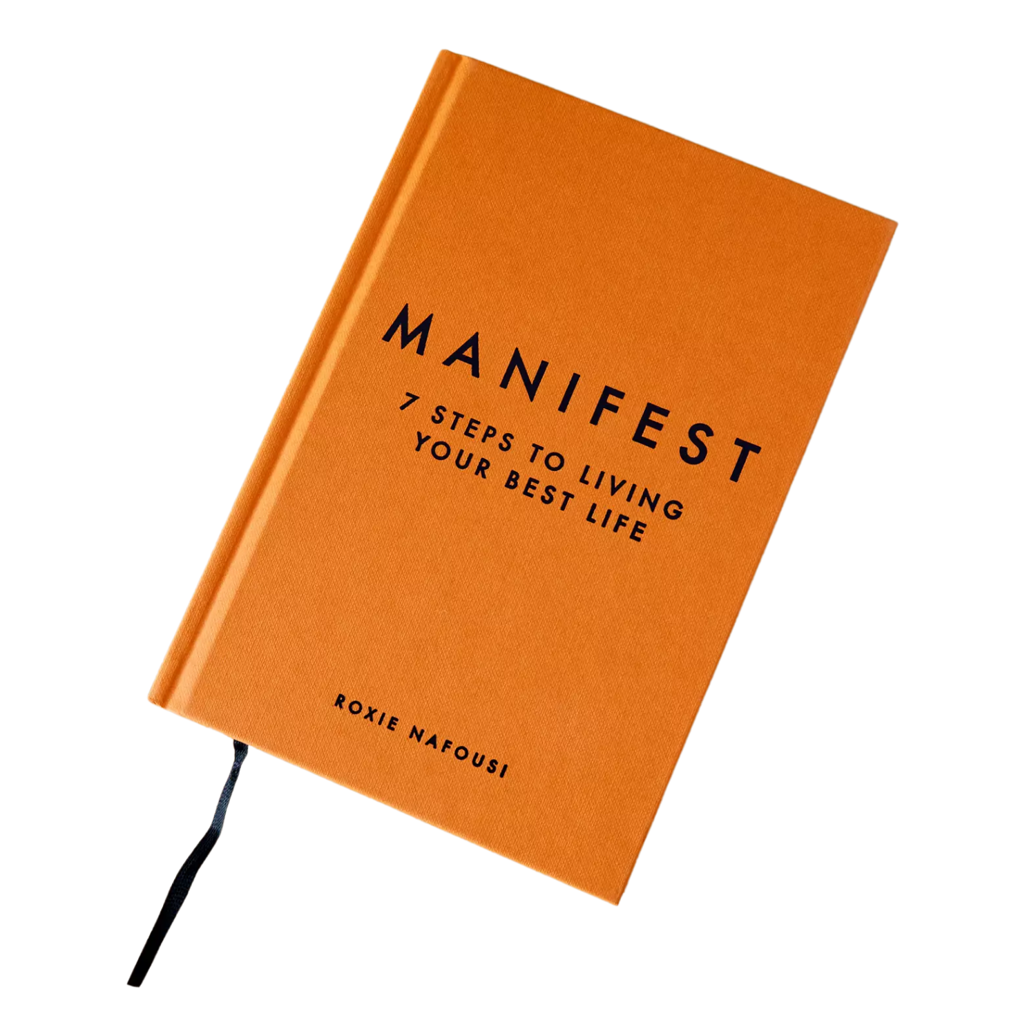 An orange hardcover book titled 'Manifest' by Roxie Nafousi from Anthropologie