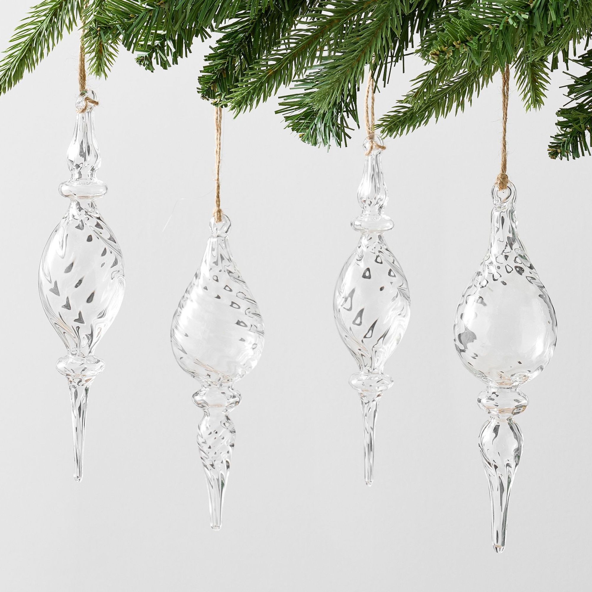 Pottery Barn, Glass Mixed Finial Ornaments - Set of 4