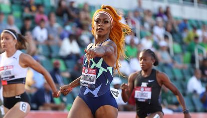  Sha'Carri Richardson competes in the Women's 100 Meter on day 2 of the 2020 U.S. Olympic Track & Field Team Trials at Hayward Field on June 19, 2021 in Eugene, Oregon