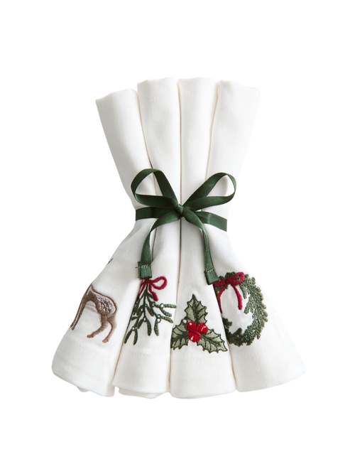 Embroidered Sateen Napkins, Set of 4