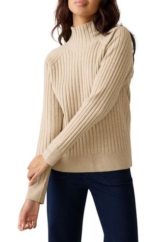 Jackson Mock Neck Cotton Blend Rib Sweater