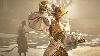 A member of the Electi in Borderlands 4 raises a glass in toast.