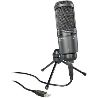 AT2020+ Microphone on desk.