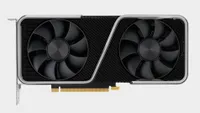 Nvidia RTX 3060 Ti Founders Edition graphics card shot from above on a blank background