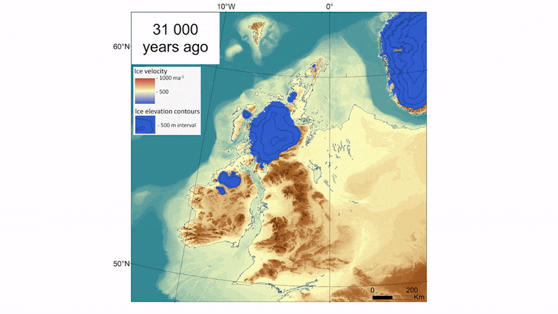 Over tens of thousands of years, a massive ice sheet covered and then exposed land masses in northwestern Europe. 