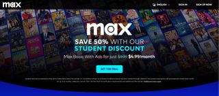 Screenshot of Max's student discount web page 