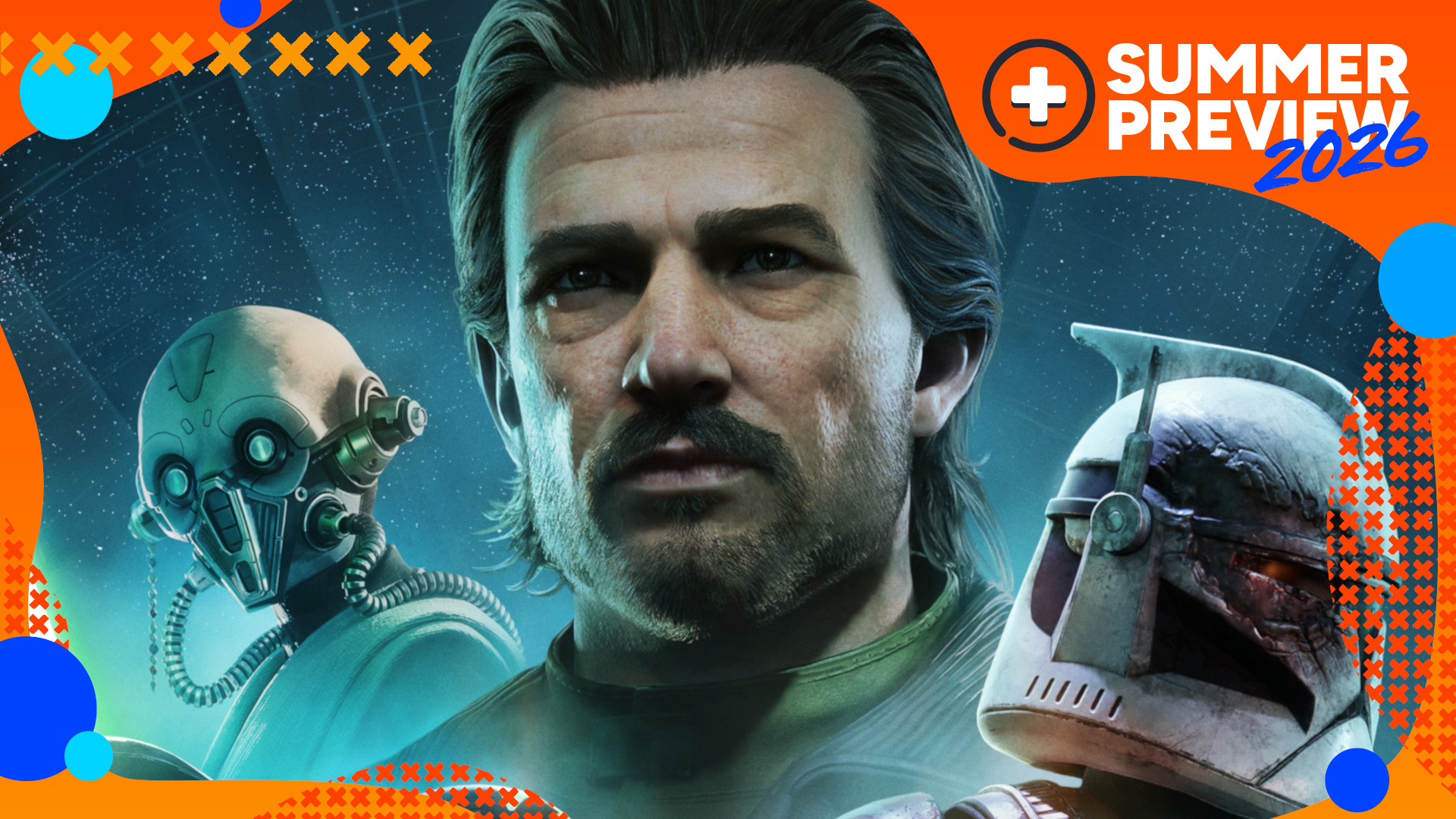 Key art for Star Wars Zero Company, cropped to focus in on the main characters, with the orange GamesRadar+ Summer Preview 2026 frame