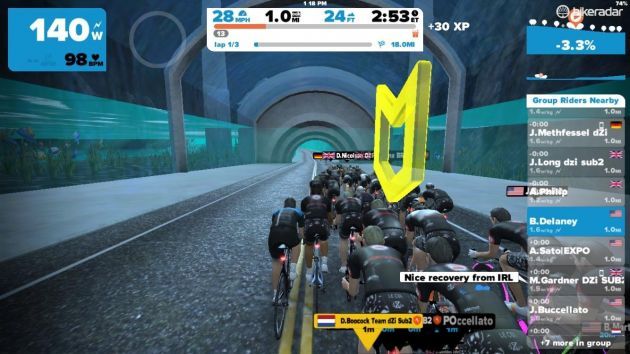 When doing a group ride or race, the leader is often marked with this yellow icon. When they are further up the road, you can see what looks like a spotlight beam above them