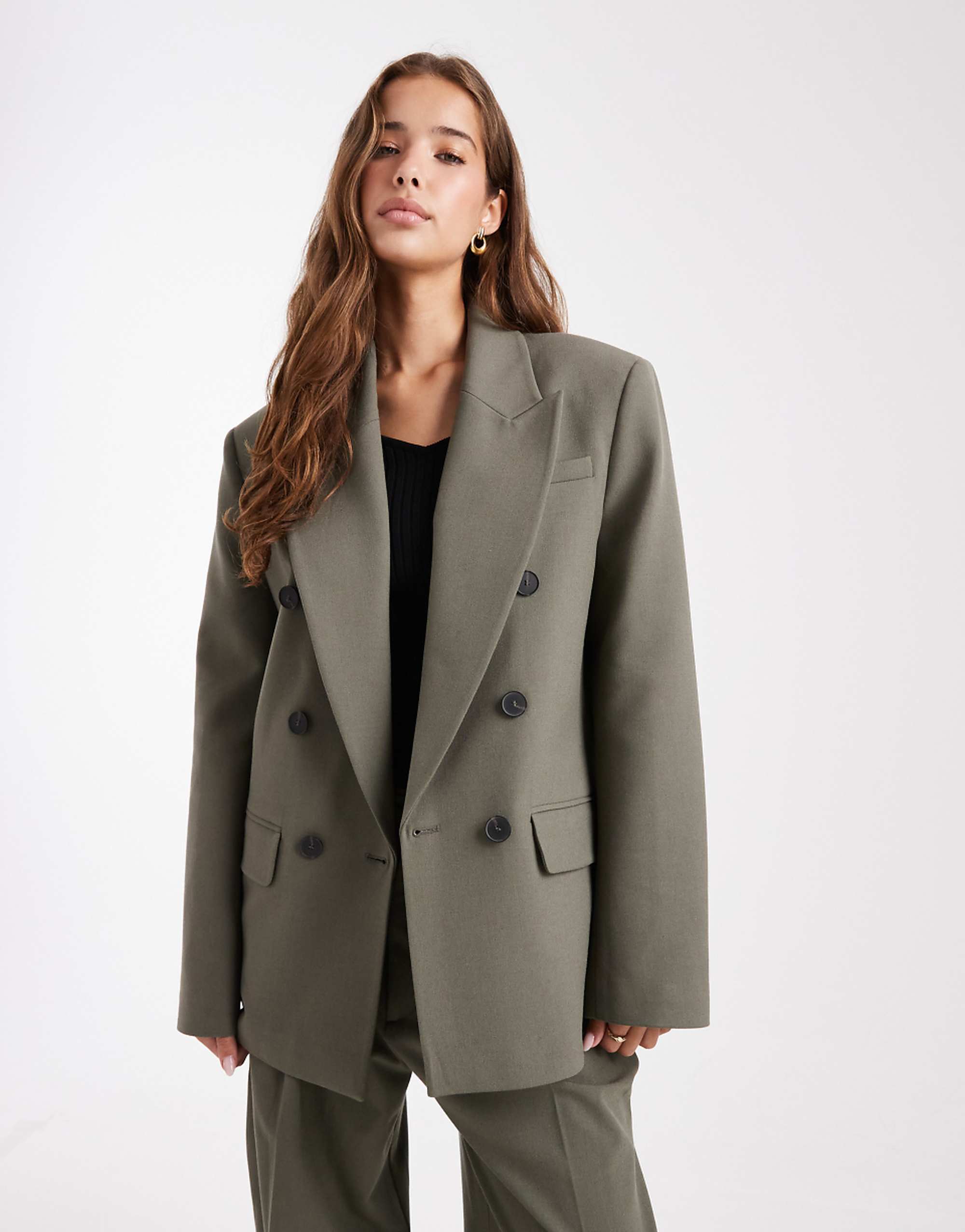 Asos Design Tailored Double Breasted Power Blazer Co-Ord in Olive