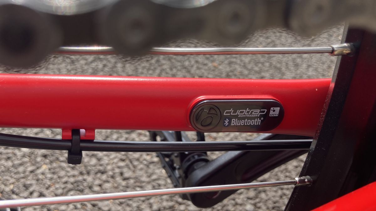 View of DuoTrap S integration point on chainstay of Trek FX 2 Disc Equipped hybrid bike