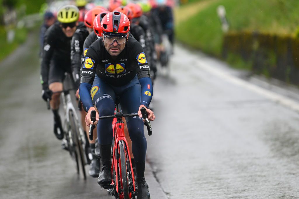 VERNIER SWITZERLAND APRIL 28 Jacopo Mosca of Italy and Team Lidl Trek leads the peloton during the 77th Tour De Romandie 2024 Stage 5 a 1508km stage from Vernier to Vernier UCIWT on April 28 2024 in Vernier Switzerland Photo by Luc ClaessenGetty Images