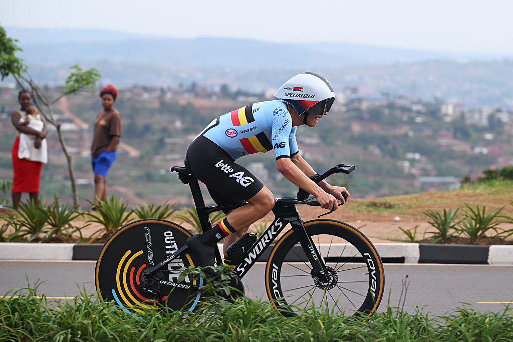KIGALI, RWANDA - SEPTEMBER 21: Ilan Van Wilder of Team Belgium competes during 98th UCI Cycling World Championships Kigali 2025 - Men Elite Individual Time Trial a 40.6km race from Kigali to Kigali on September 21, 2025 in Kigali, Rwanda. (Photo by Dario Belingheri/Getty Images)