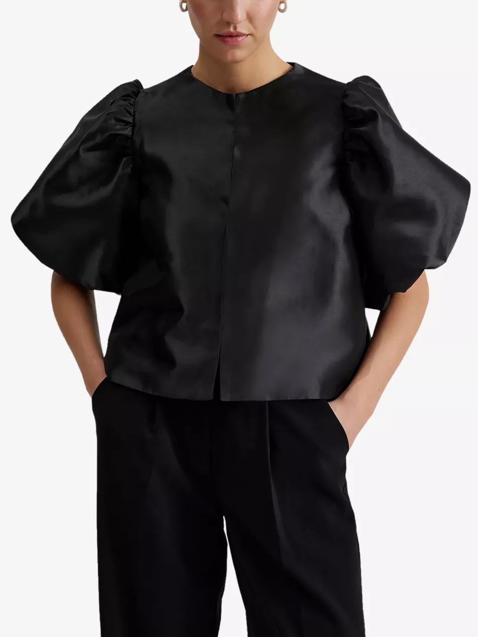 Cleo Balloon-Sleeve Satin Blouse - Xs