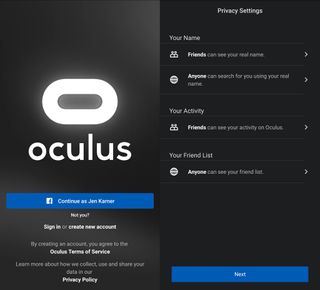 Oculus Quest set up screen