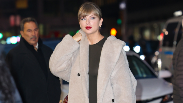 Taylor Swift arriving at the late show with stephen colbert interview