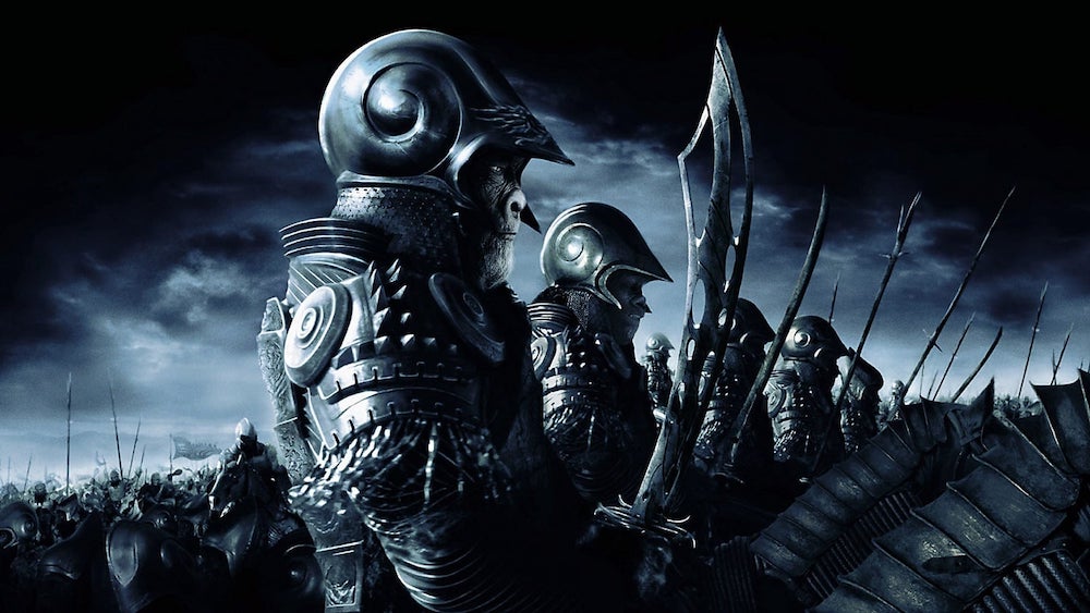 a line of gorilla warriors in a sci-fi movie