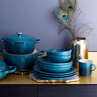peacock blue colour plates and bowl