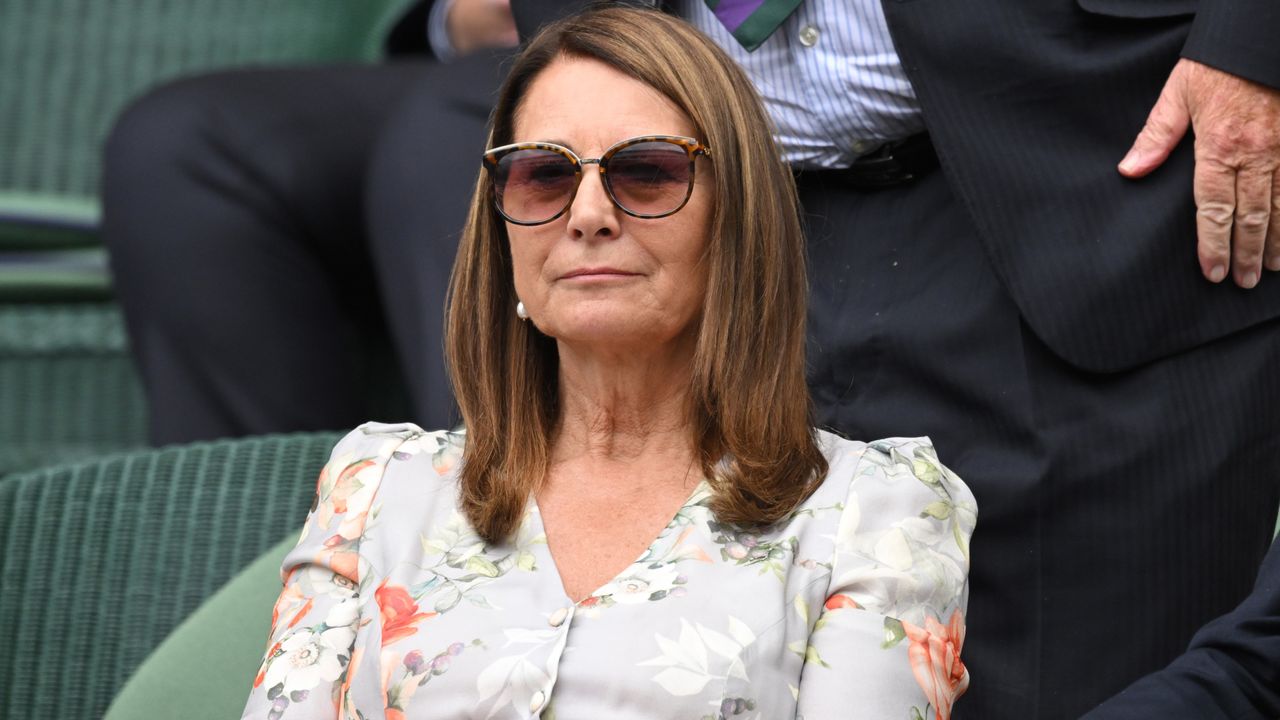 Carole Middleton&#039;s circular rattan bag was worn with her floral outfit at the All England Lawn Tennis and Croquet Club in 2022