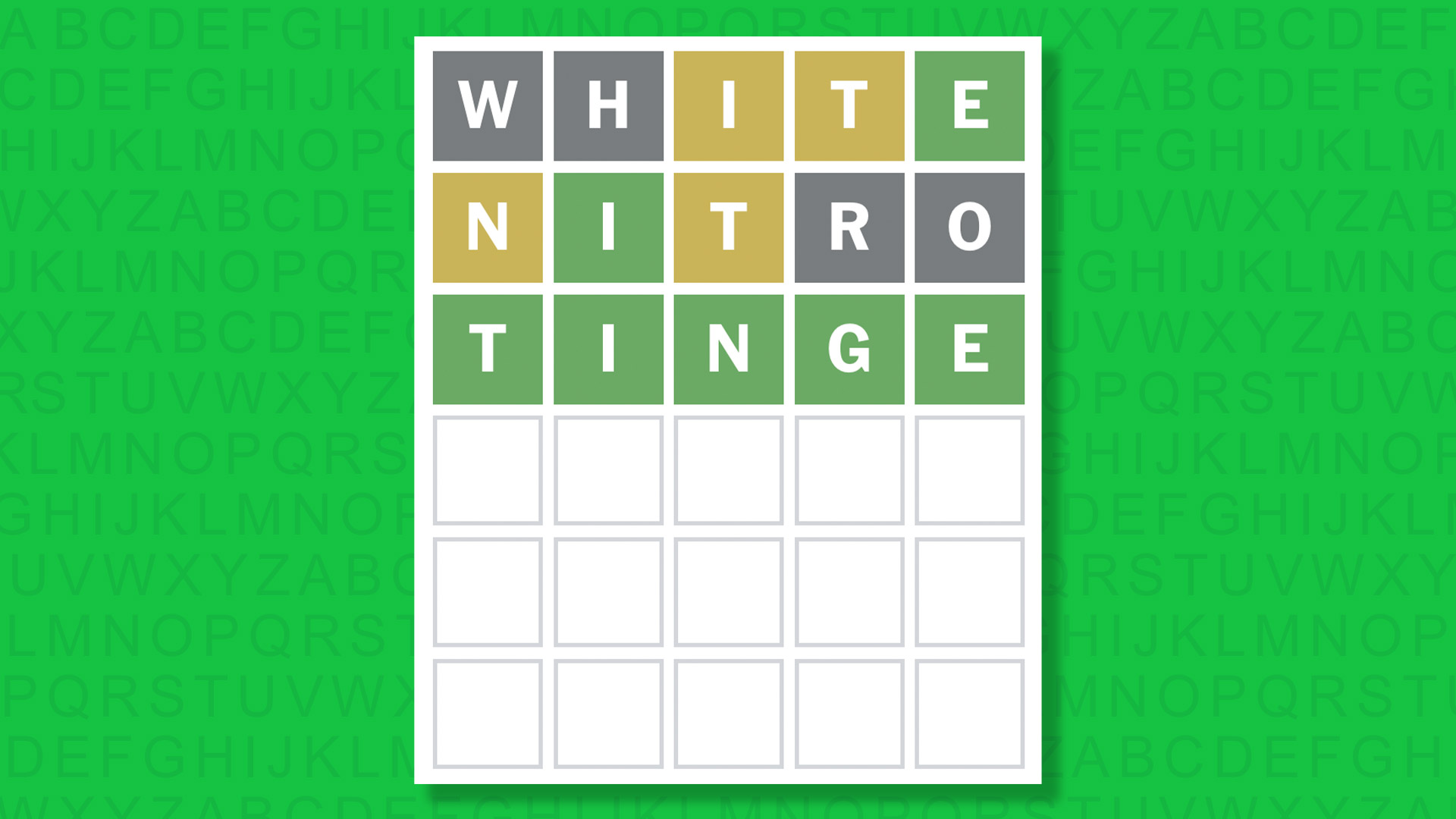 Ответ NYT Wordle для игры 1608 на зеленом фоне