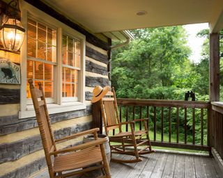 wooden porch with chairs