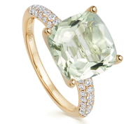 KIKI MCDONOUGH Kiki Cushion 18ct Yellow Gold, Tapered Diamond Shoulders &amp; Green Amethyst Ring - £1,800 at Goldsmiths