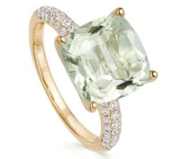 KIKI MCDONOUGH Kiki Cushion 18ct Yellow Gold, Tapered Diamond Shoulders &amp; Green Amethyst Ring - £1,800 at Goldsmiths