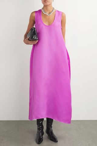 Khaite Silk Coli Midi Dress in Pink