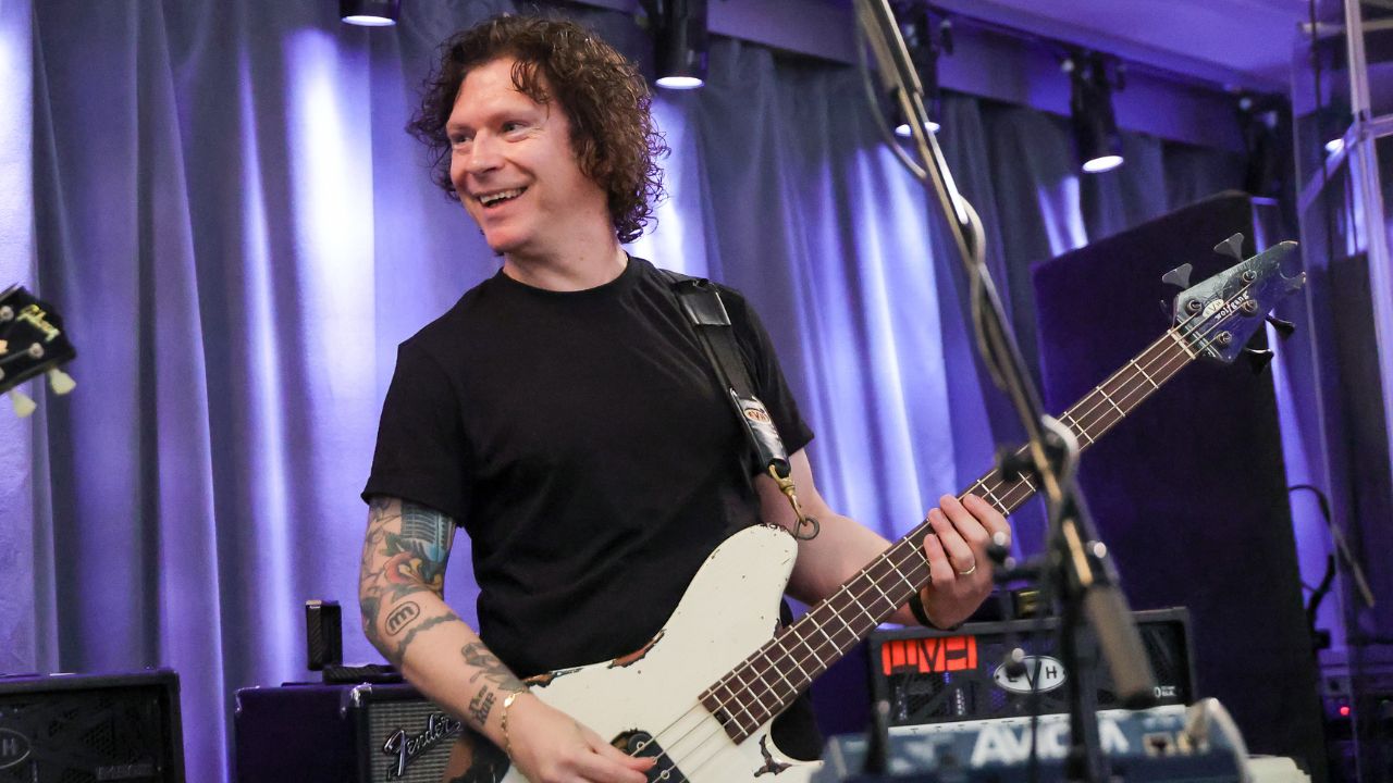 Bass player Ronnie Ficarro of the band Mammoth performs during their visit to SiriusXM Studios on July 14, 2025 in New York City.