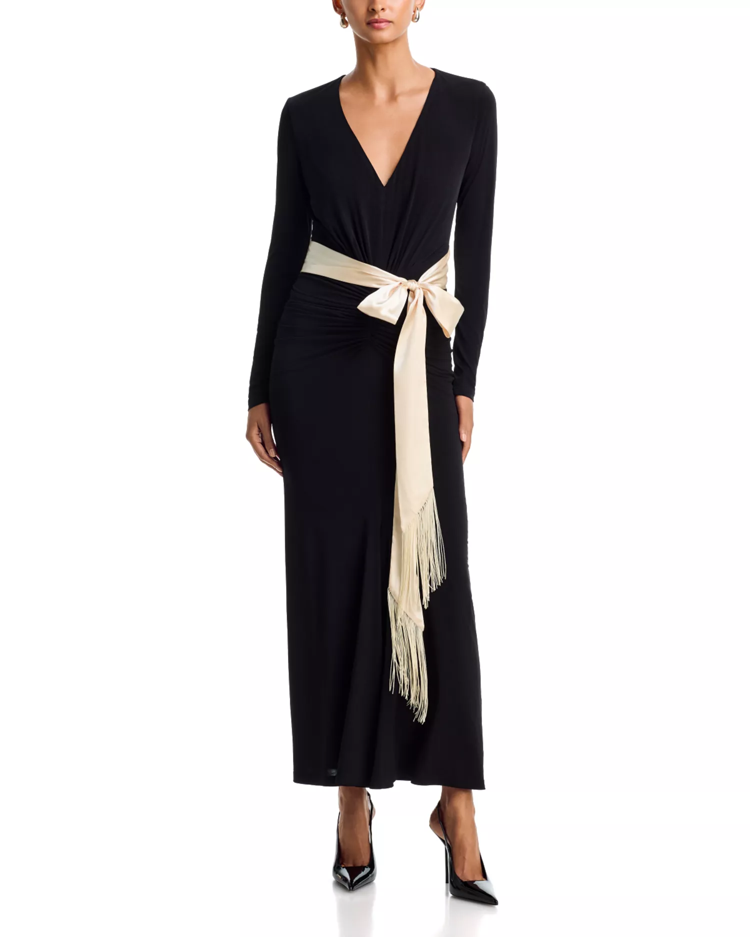bloomingdales, Satin Sash Ruched Maxi Dress
