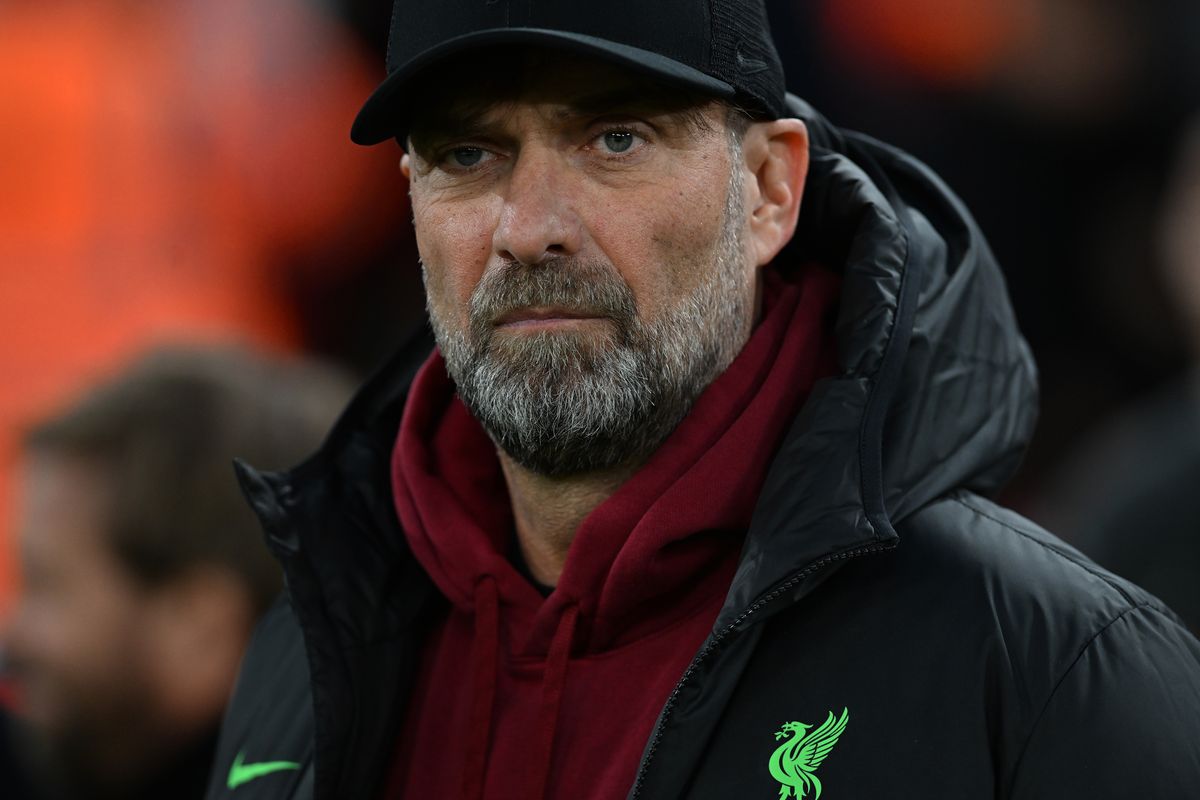 Jurgen Klopp looks on during Liverpool&#039;s draw against Manchester United at Anfield in December 2023.