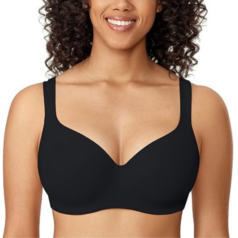 Delimira, Delimira Women's Padded Bra T Shirt Underwired Support Bra Balcony Seamless Full Cup Comfort Bra Black 38b