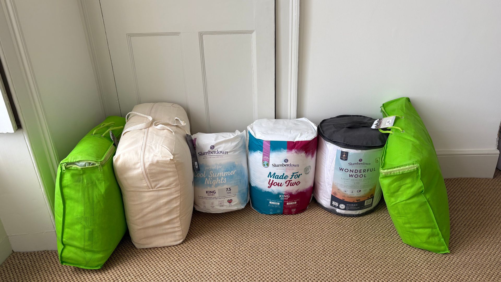 Packaging for some of the duvets that we tested