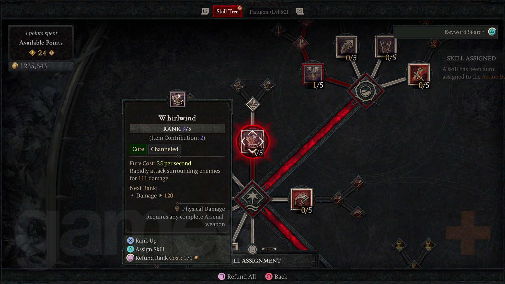 Diablo 4 Barbarischer Wirbelwind-Fertigkeit im Fertigkeitsbaum