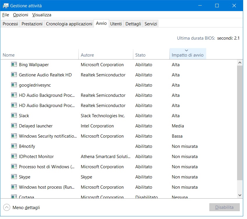 Windows 10 avvio