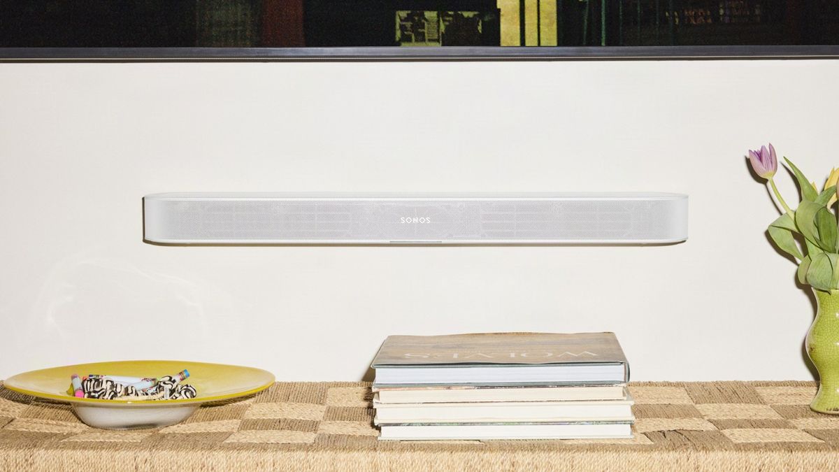 Sonos Beam Ultra wall mounted on a white background