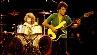 Tommy Aldridge and Peter Crowling performing as the 'Pat Travers Band' as Oakland Colisieum in Oakland, California on November 28, 1978.