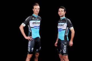 Mark Cavendish and Iljo Keisse model the Etixx-QuickStep 2015 kit