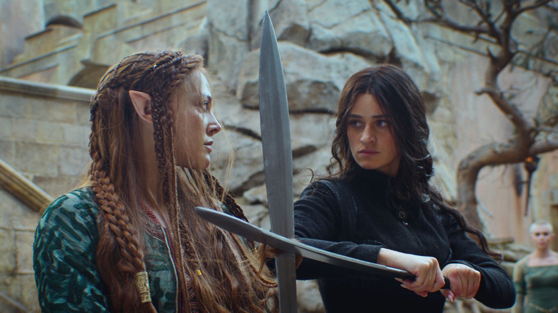 Yennefer and Francesca draw swords against each other