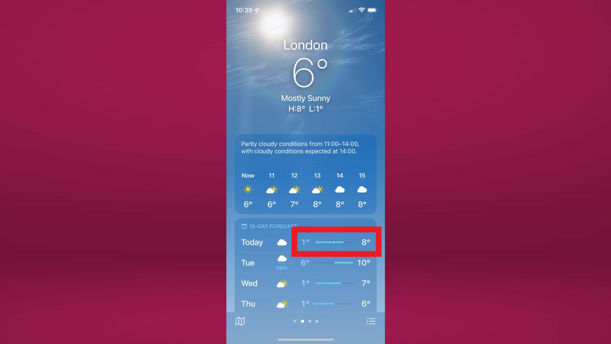 How to access the interactive map on the iPhone weather app