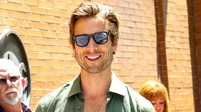 Glen Powell is seen arriving at &#039;The View&#039; Talk Show on July 18, 2024 in New York City. 