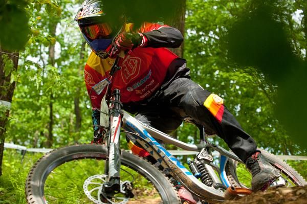 A rider descends toward the finish