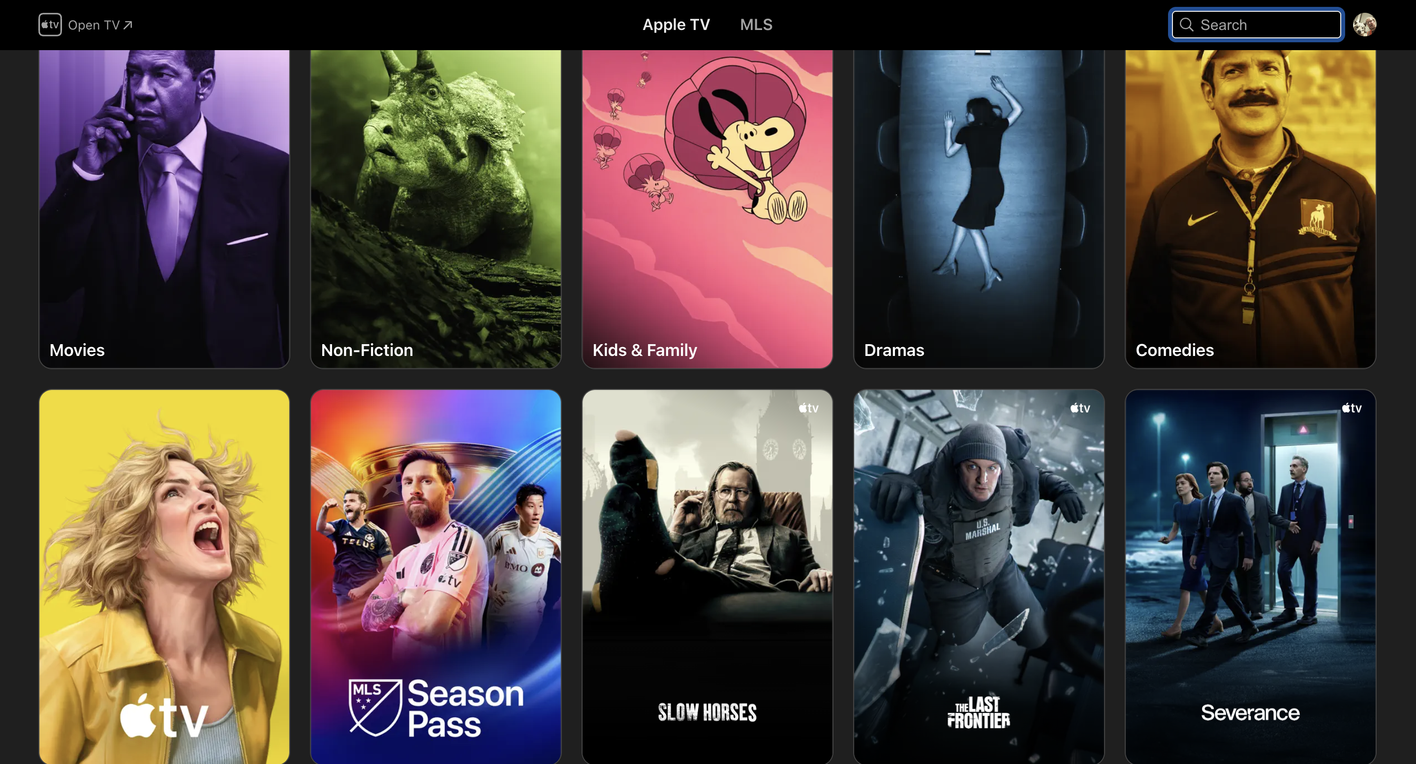A screenshot of Apple TV&#039;s library