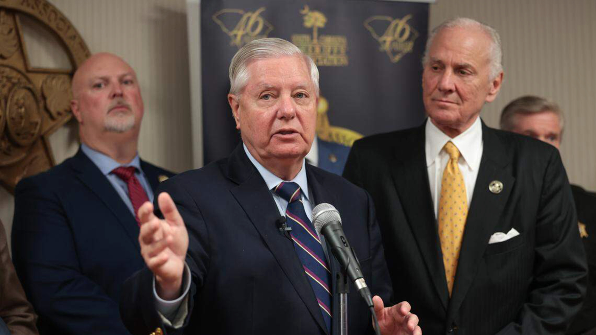 Sen. Lindsey Graham (R-S.C.) talks to reporters