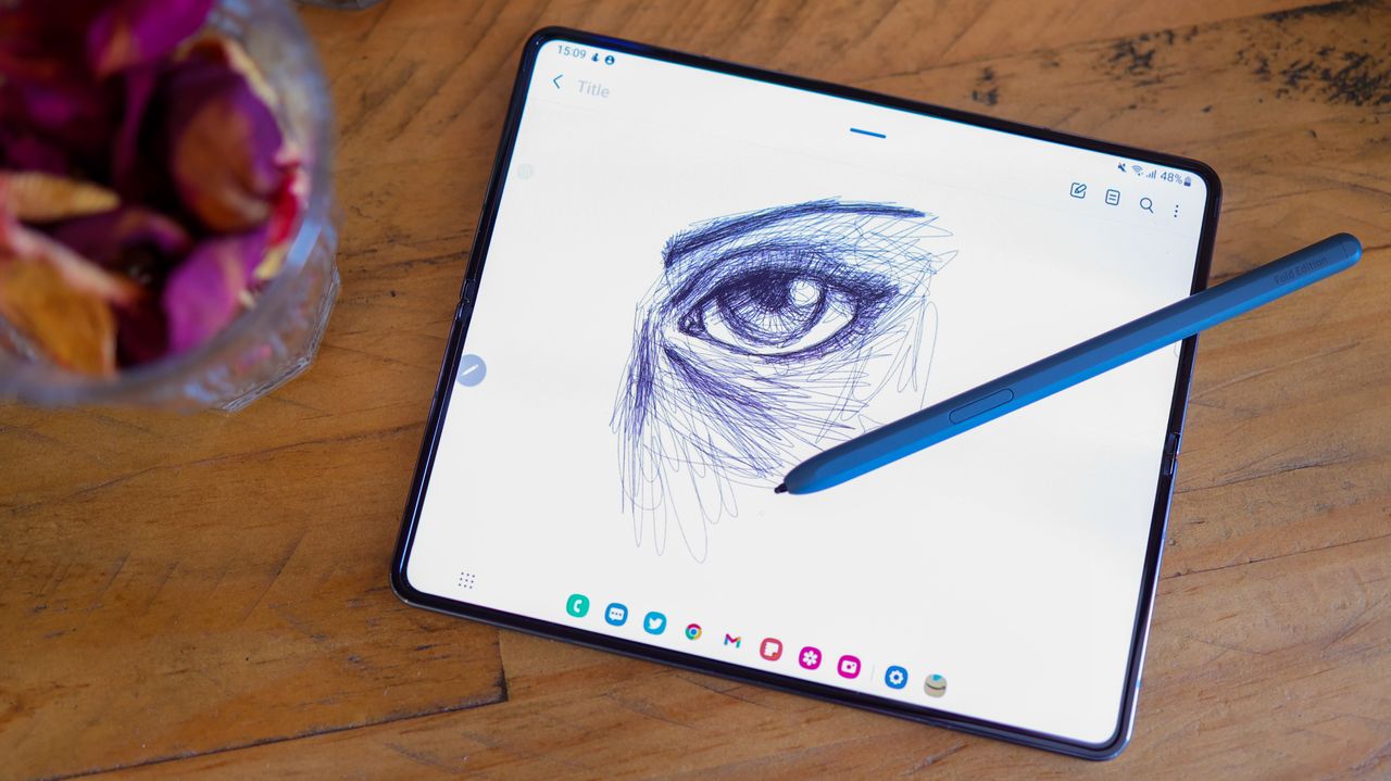 A photo of the Samsung Galaxy Z Fold 4 foldable Android phone