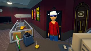 Schedule 1 pawn shop - Mick standing behind the counter of the shop.