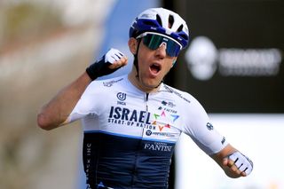 FAYENCE FRANCE FEBRUARY 20 Arrival Michael Woods of Canada and Team Israel StartUp Nation celebrate during the 53rd Tour Des Alpes Maritimes Et Du Var Stage 2 a 1689km stage from Fayence to Fayence 357m letour0683 on February 20 2021 in Fayence France Photo by Luc ClaessenGetty Images