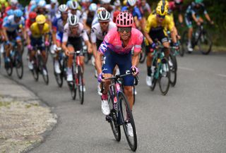 Rigoberto Uran (EF Pro Cycling) makes his move with around three kilometres to go of the opening stage of the 2020 Critérium du Dauphiné
