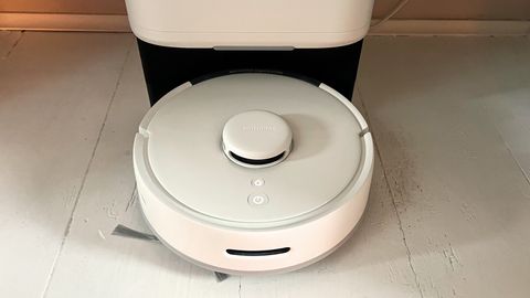 SwitchBot Mini Robot Vacuum K10+ being tested in writer's home