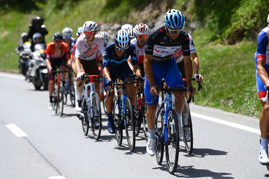 MALBUM SWITZERLAND JUNE 18 Michael Matthews of Australia and Team BikeExchange Jayco Black Points Jersey competes during the 85th Tour de Suisse 2022 Stage 7 a 1946km stage from Ambri to Malbun 1560m tourdesuisse2022 WorldTour on June 18 2022 in Malbun Switzerland Photo by Tim de WaeleGetty Images