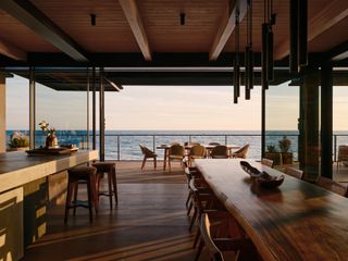 ocean views from open plan living room at Malibu House by Olson Kundig